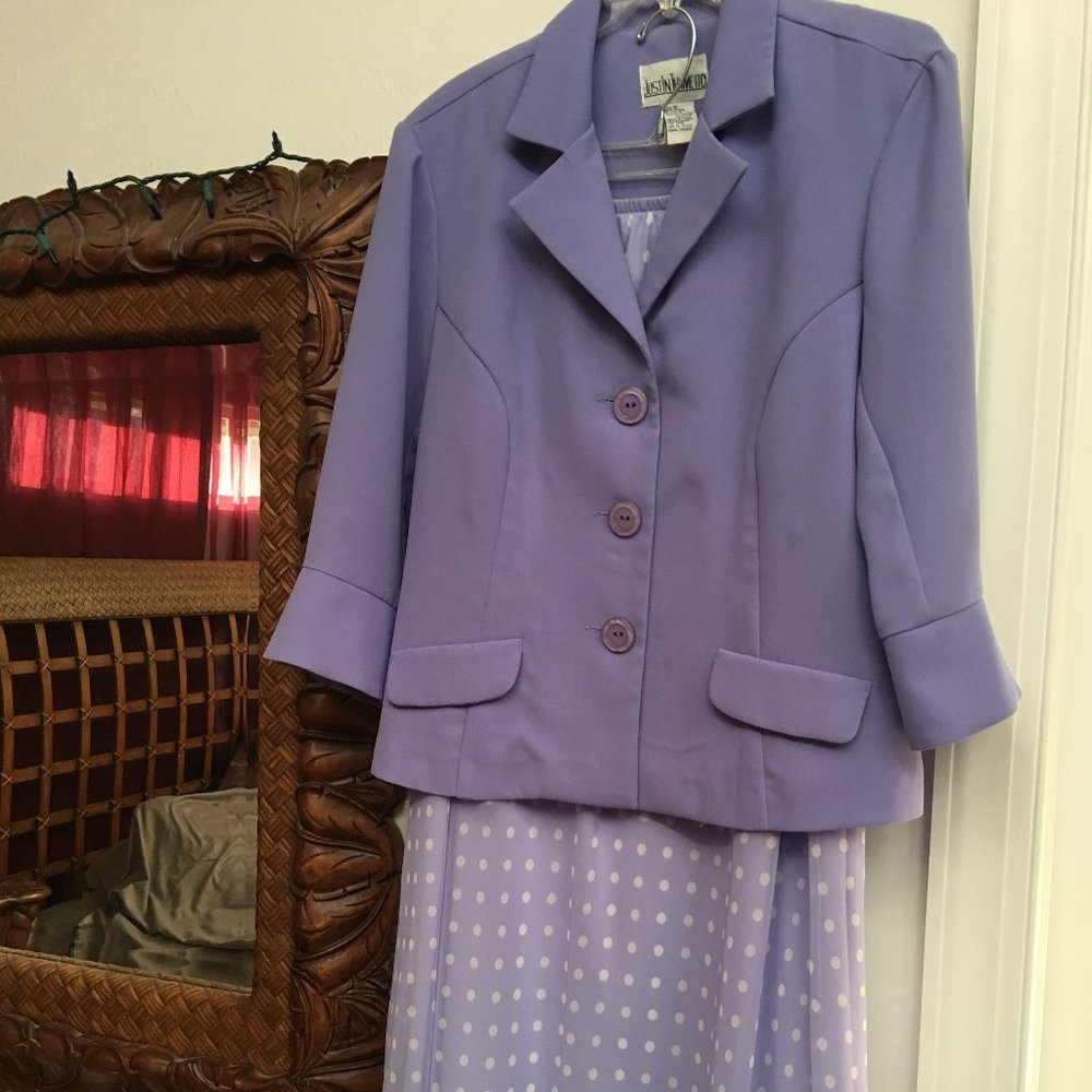 size 16 Lavender Jacket/ polkadot skirt set.